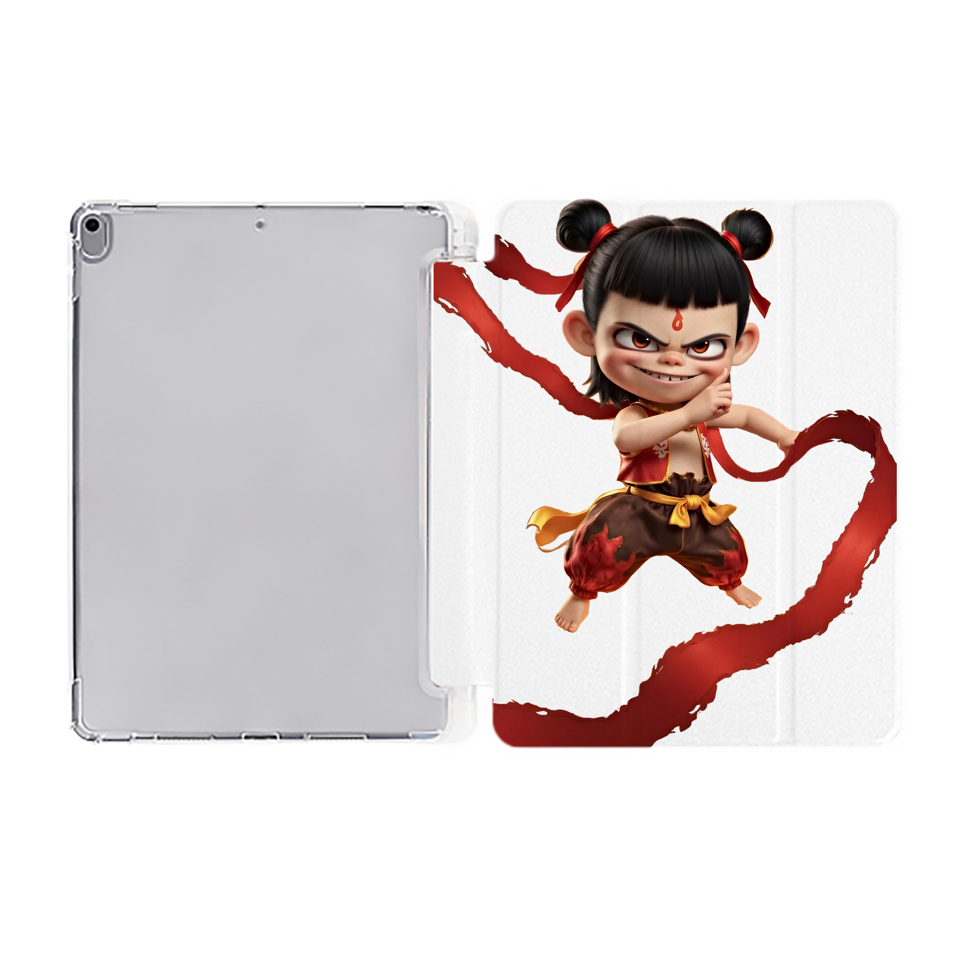（画像用） Ne Zha 2 ナタ 魔童の大暴れ IPad ケース ペン収納付き 三つ折りスタンド PUレザー×シリコン 対応機種9.5/10.5/10.9インチ